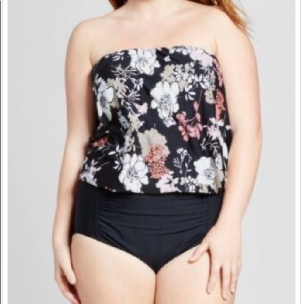 Swim top blousy removable strap bandeau